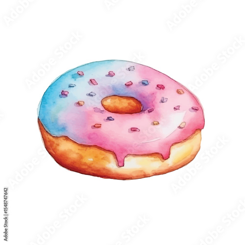 Watercolor Donut with TwoTone Icing and Sprinkles