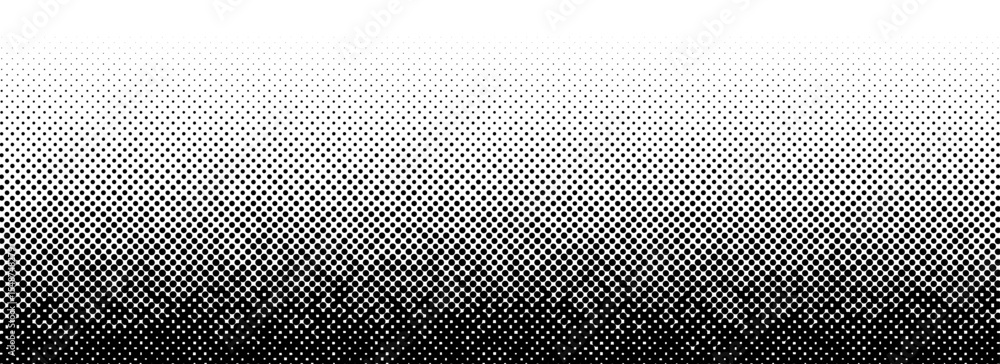 Fototapeta premium Grunge halftone gradient texture. Black pixelated backdrop. Weathered grit noise background. Fading gritty sand wallpaper. Anime or manga style comic overlay. Vector textured template surface