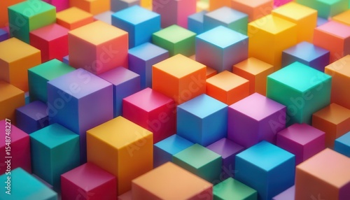 Colorful 3D cubes create vibrant display for computer screen backgrounds and digital art designs