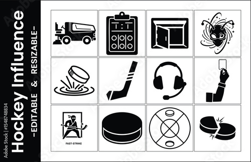 Black And White Hockey Elements Vector Graphics Collection Ice Resurfacer Clip Board Alien Character