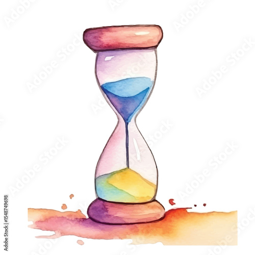 Watercolor Hourglass with Vibrant Sand and Base