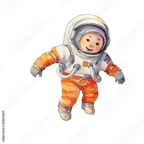Watercolor Illustration of a Child Astronaut in Space Suit