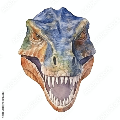 Watercolor Illustration of a Tyrannosaurus Rex Head Open Jaw