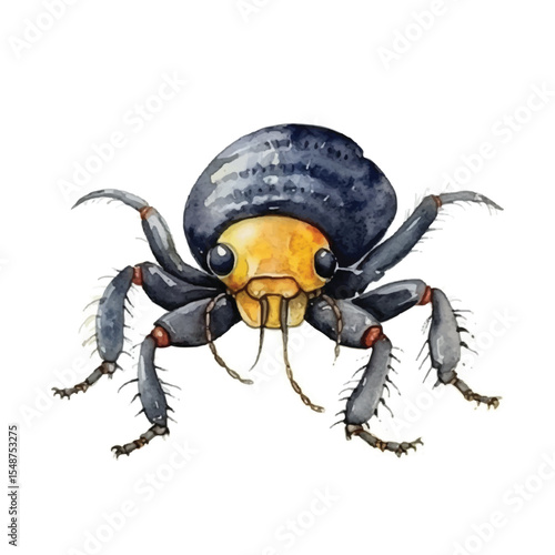 Watercolor Illustration of a Unique Beetle with Distinctive Features and Details