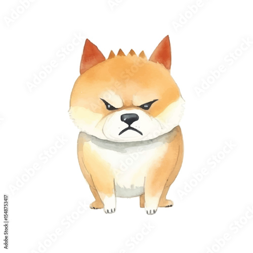 Watercolor Illustration of an Angry Cute Dog