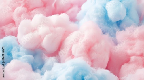 Background of Fluffy Baby Pink and Blue Pastel Cotton Candy Clouds