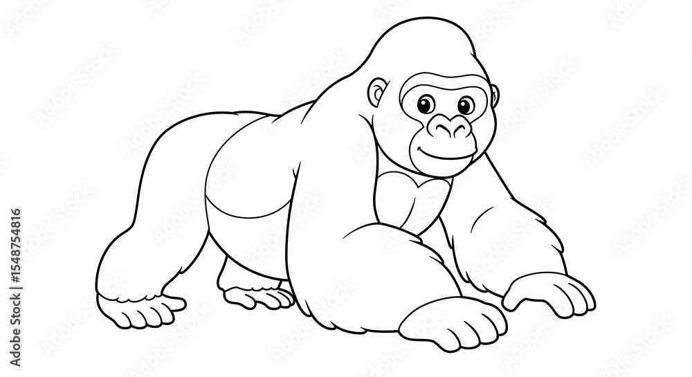 Obraz premium Gorilla colouring page drawing book for kids, gorilla black and white background