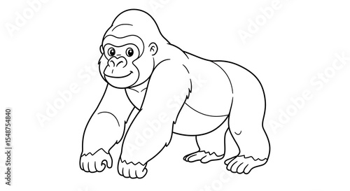 Gorilla colouring page drawing book for kids, gorilla black and white background