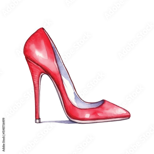 Watercolor Rendering of a Classic Red HighHeeled Pump