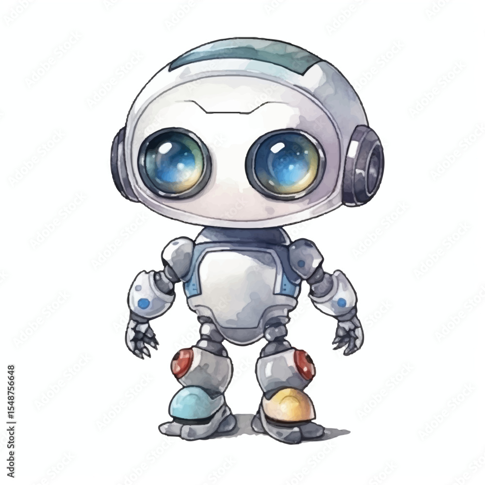 Watercolor Robot with Large Blue Eyes and Mismatched Knee Pads Watercolor Robot with Large Blue Eyes and Mismatched Knee Pads