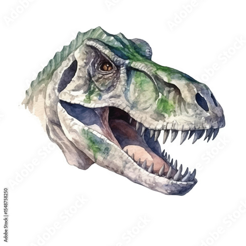 Watercolor Tyrannosaurus Rex Head Detailed and Dramatic