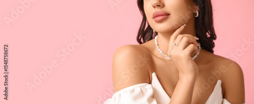 Young woman in pearl jewelr...