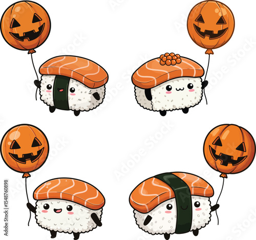 Cute cartoon sushi halloween design