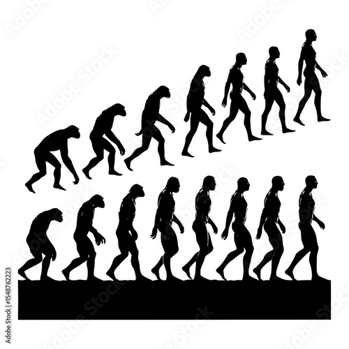 Human evolution stages silhouettes progression