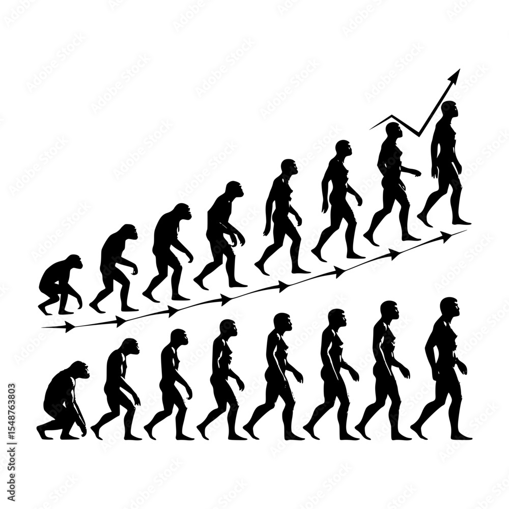 Obraz premium Human evolution progression silhouettes ascending graph