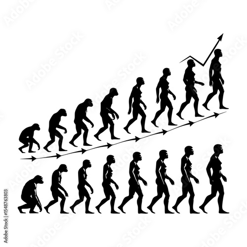 Human evolution progression silhouettes ascending graph