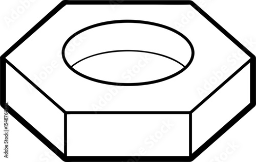 Hexagonal Nut Outline: Technical Line Drawing Illustration