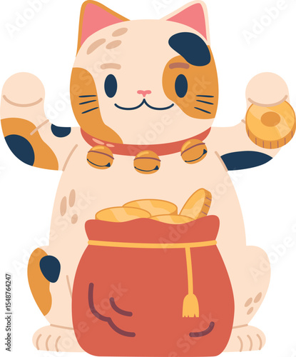Lucky cat with coins pot