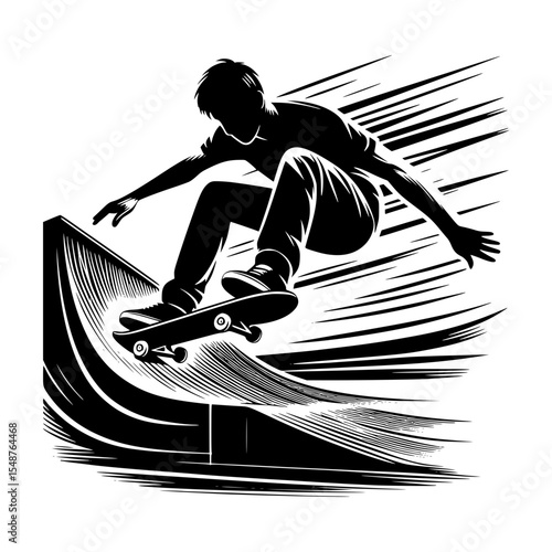 Silhouette of skateboarder performing a grind trick