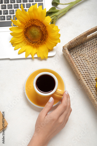 Woman with cup of coffee, m...