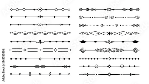 Ornamental vector lines in black with decorative geometric and vintage divider styles
