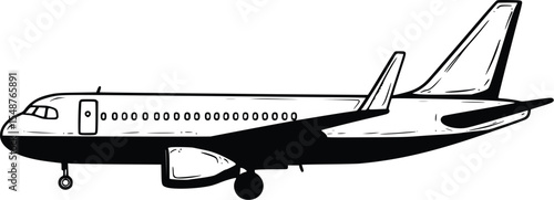 Editable vector silhouette of a passenger airplane in flight, side view