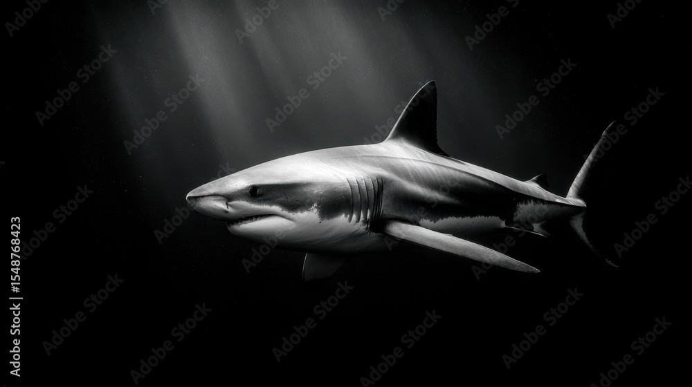 Fototapeta premium Sleek predator blending with shadows as it targets slower marine creatures