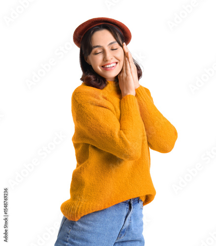 Young woman in beret and wa...