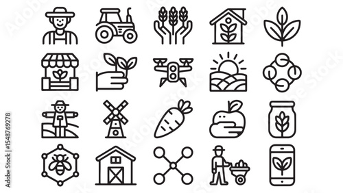 Agriculture Icons Farm, Farming, Agriculture, Crops, Harvest Vector Illustrations