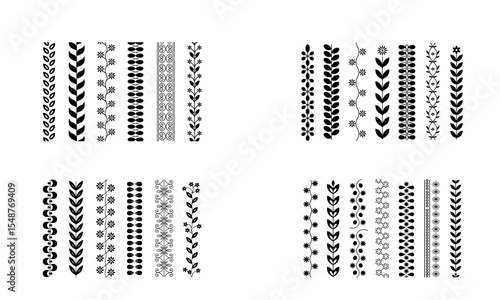 Decorative border pattern collection with black vector dividers and symmetrical design elements
