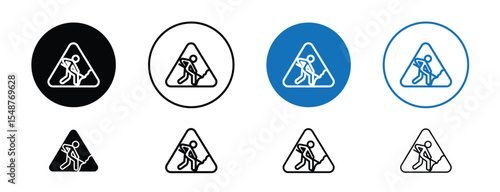 Set of colored pixel perfect Construction ahead icon, 1 silhouette, 1 unexpanded, Road sign icon warning of upcoming construction zone.