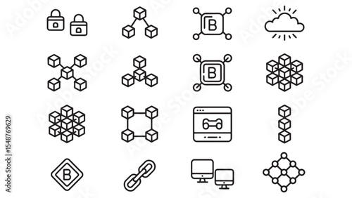Blockchain Technology Vector Icons Cryptocurrency, Network, Security, and Decentralization Illustrations
