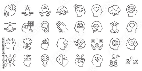 Mindful Mental Wellness set of web icons in line style. mindful mental wellness, mindfulness practice and mental wellbeing. Vector illustration