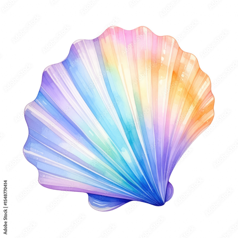 Fototapeta premium A colorful, artistic shell with smooth curves and subtle hues, showcasing intricate lines and a gradient of pastel colors. cut out. transparent background