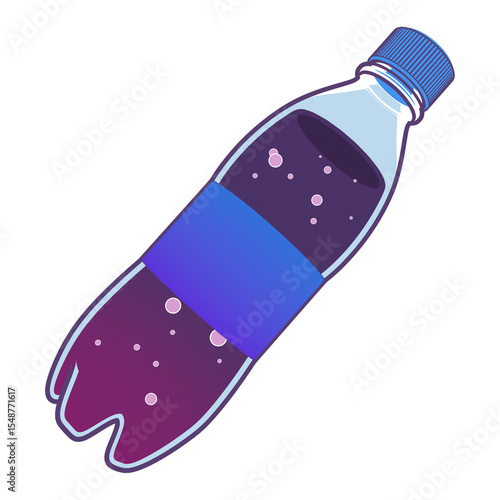 Cola in a PET bottle with cartoon style carbonation.