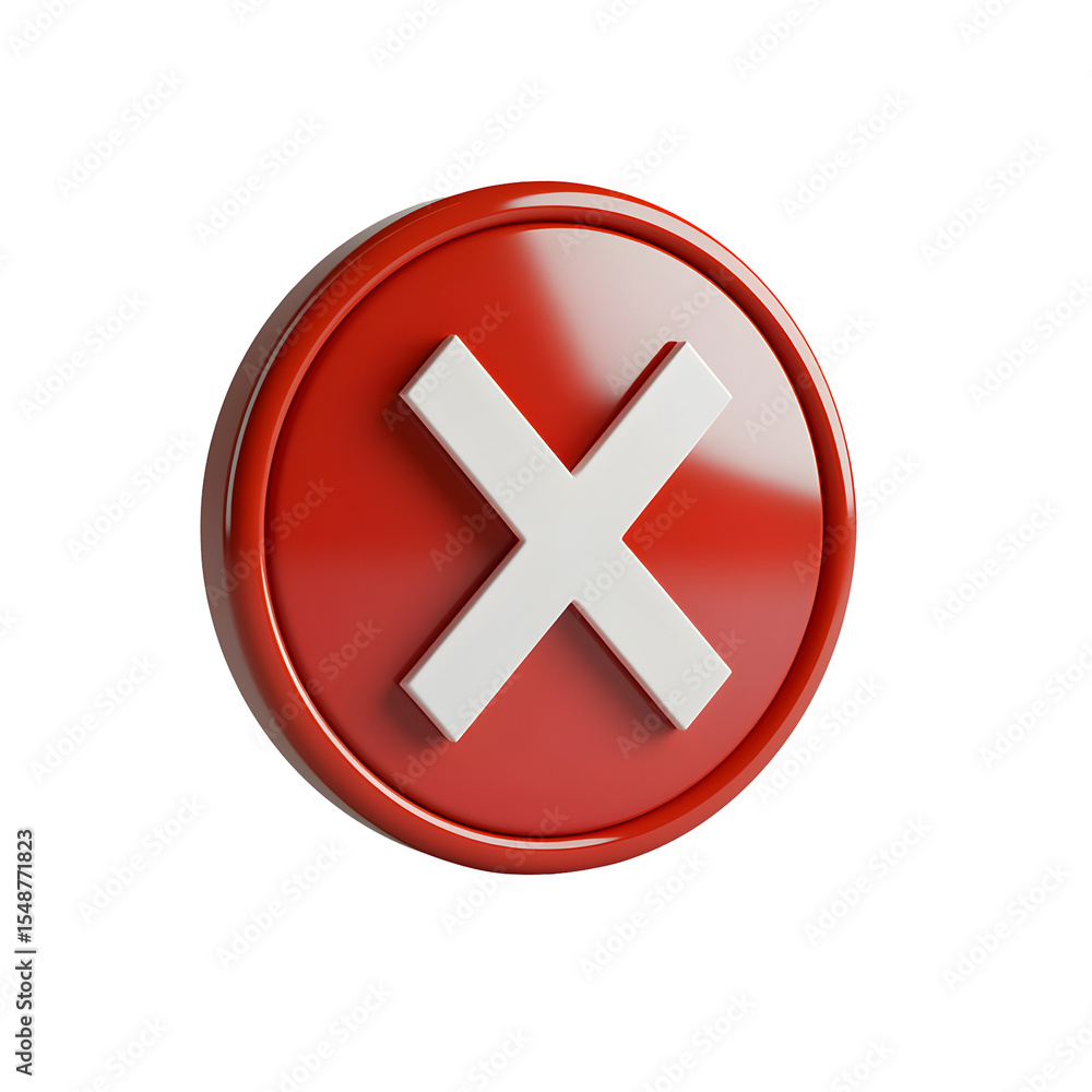 Fototapeta premium Red cross mark on a round button, 3d rendering isolated on black background