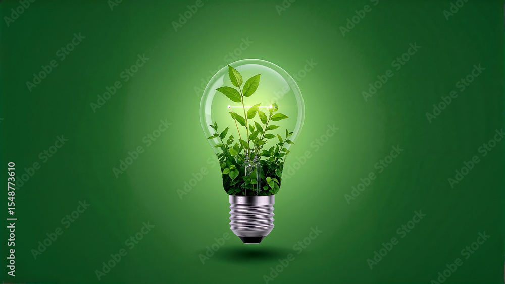 Eco friendly lightbulb surrounded by lush greenery Eco friendly lightbulb surrounded by lush greenery