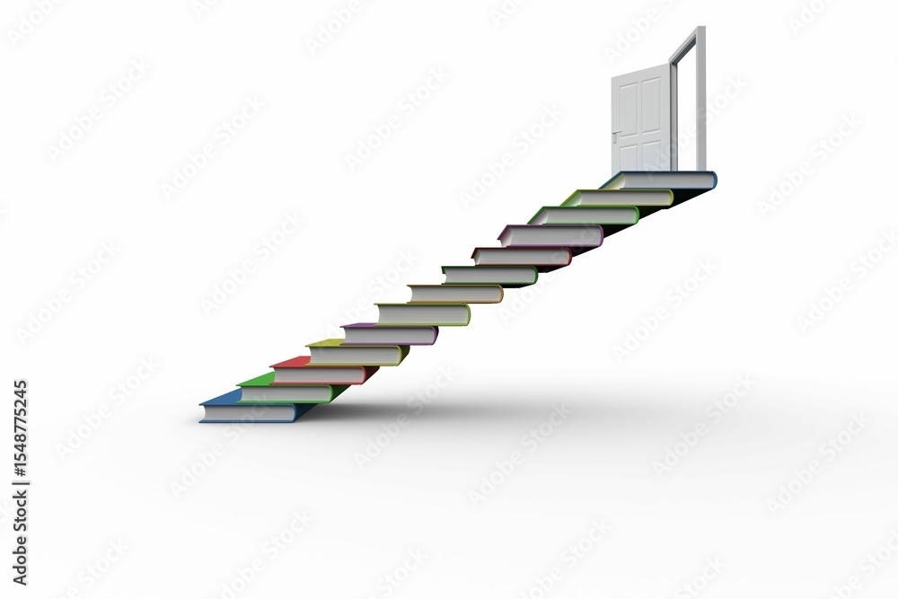 Obraz premium Steps made from books leading to open door