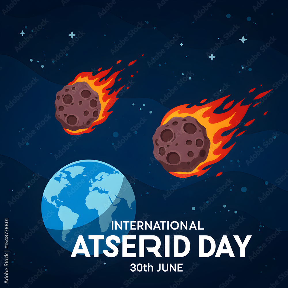 Fototapeta premium International Asteroid Day: Pixel Art Meteorite Impact on Earth - June 30th