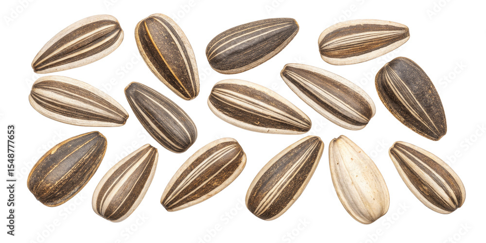 Obraz premium Sunflower Seeds Composition 15 Seeds Isolated on Transparent Background, Food, Nature, Snack, seeds, food, agriculture