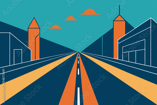Cityscape Road A Linear Perspective of Urban Development and Modern Architecture