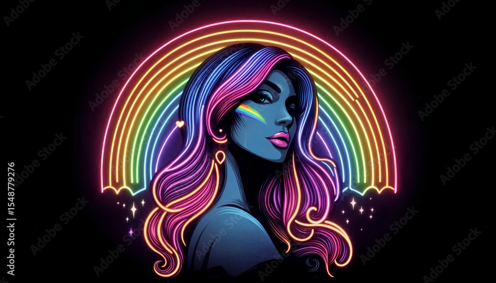 Illustration Woman in Neon Rainbow colors Illustration Woman in Neon Rainbow colors