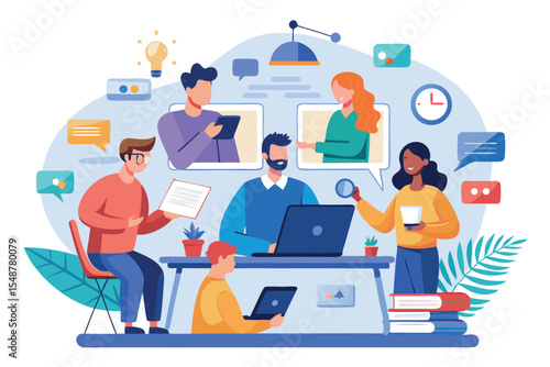 Collaborative team working on digital projects in a modern office environment during the day