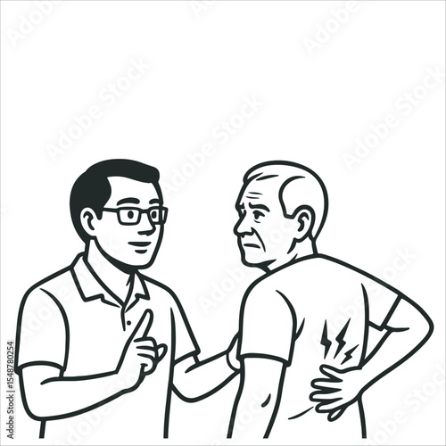 Doctor Explaining Back Pain to Patient Minimalist Editable Vector