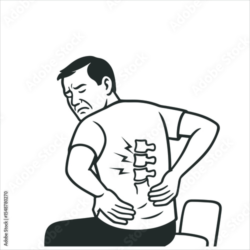 
Man Suffering from Back Pain Minimalist Editable Vector