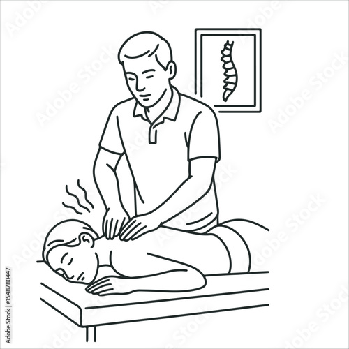 Chiropractor Giving a Back Massage to a Patient Minimalist Editable Vector