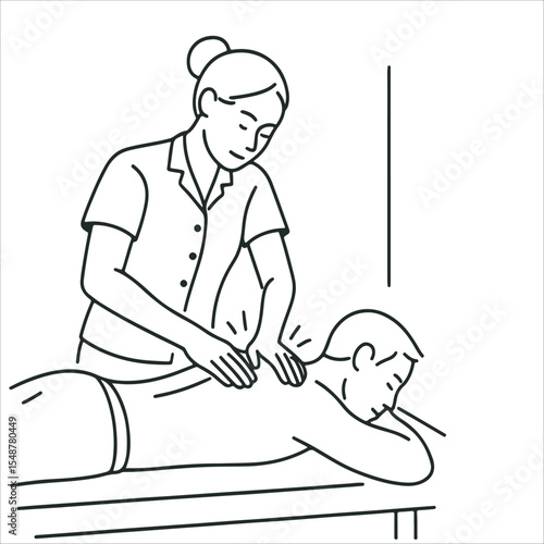 Therapist Providing Back Massage Minimalist Editable Vector