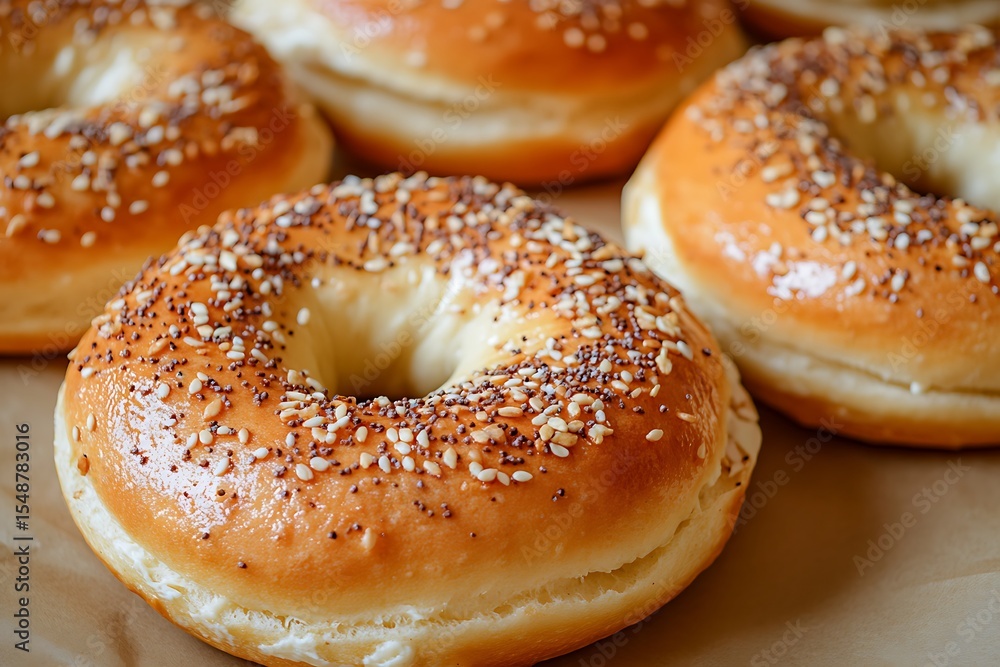 Close-up of a bagel with cream cheese, salmon, and greens on top. Close-up of a bagel with cream cheese, salmon, and greens on top.