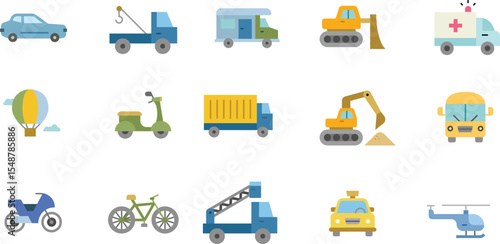 Icon collection of various vehicle