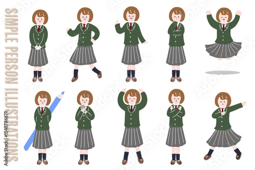 表情豊かな女子中高生キャラ素材全身ポーズセット